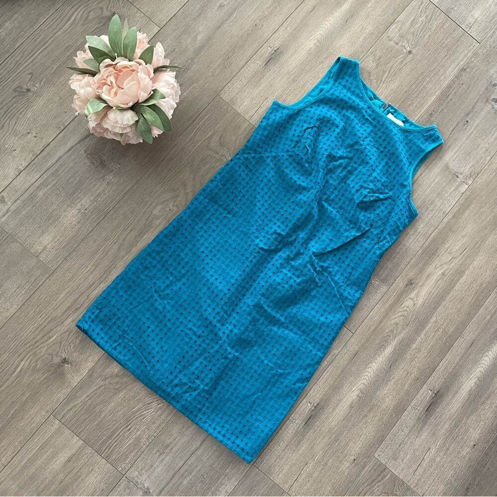 LOFT Teal Blue Eyelet Woven Classic Shift Dress